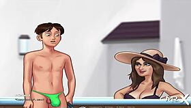 Massaging her breasts in the steamy jacuzzi