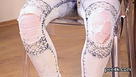 Can This Stunning Looker Handle Her Narrowed Cunt Filled With Warm Pee And Blasts?