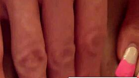 Hot milf Nikita Von James in solo fishnet action, showing her big tits and pussy.