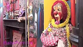 Clothed woman seduces naked man in erotic tease