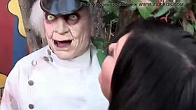 Clothed woman seduces naked man in erotic tease