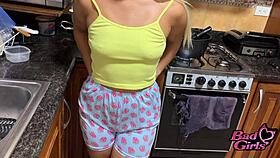 blonde teen offered money for big ass fuck in kitchen