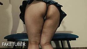 during the interview, she pulls up her skirt to show her buttocks