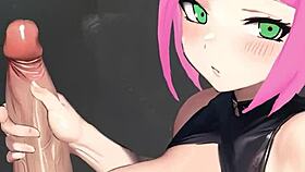 sakura gives an amazing handjob in uncensored hentai masturbation