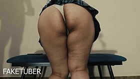 during the interview, she pulls up her skirt to show her buttocks