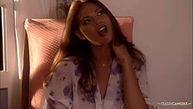 The blonde licks the brunette's pussy, then he joins in with his big cock.