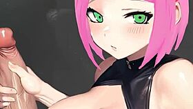 sakura gives an amazing handjob in uncensored hentai masturbation