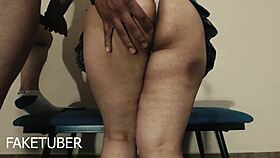 during the interview, she pulls up her skirt to show her buttocks