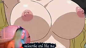 Anime asian woman watches hentai video