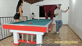 mariana martix gets wild playing billiards with her friends.