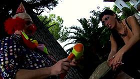 Clown fucks the horny woman with big tits