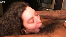 Milf brunette swallowing big black cock roughly