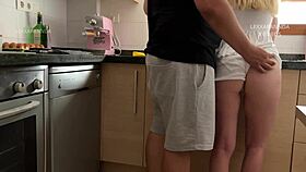 Cute 18 19 yo gets kitchen blowjob and masturbation fuck!