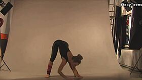 Mashka Pizdaletova's saggy tits contrast her flexible, sexy body in acrobatic poses.