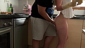 Cute 18 19 yo gets kitchen blowjob and masturbation fuck!