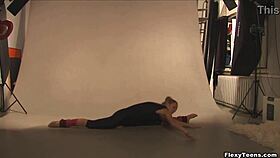 Mashka Pizdaletova's saggy tits contrast her flexible, sexy body in acrobatic poses.