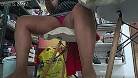 voyeur spying on curvy mexican stepdaughter under table during homework