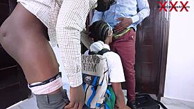 Petite teen student gets natural tits sucked and double penetrated by big cocks for grades