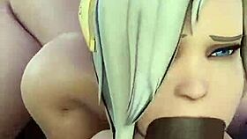 overwatch mercy deepthroats bbc while being doggy fucked dp