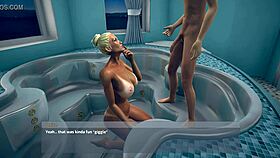 Janice twists in the bathroom