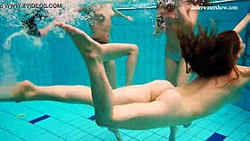 Avenna, Nina Mohnatka, and Marketa Splashing Naked in Pool Fun!