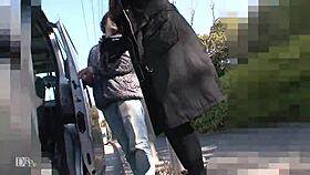 Experienced woman indulges in playful adventure in cold weather