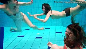 Avenna, Nina Mohnatka, and Marketa Splashing Naked in Pool Fun!