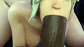 overwatch mercy deepthroats bbc while being doggy fucked dp