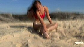 i saw monika in shiny pantyhose on the beach from artofgloss net