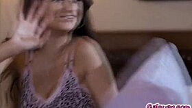 eliza ibarra, emma hix, and gabbie carter start with a stripped pillow fight, but it turns into a lesbian threesome with rimjob and tribbing.