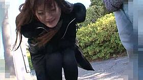 Experienced woman indulges in playful adventure in cold weather