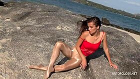i saw monika in shiny pantyhose on the beach from artofgloss net