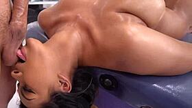 Ebony Babe With Nice Boobs Gets Oiled Up And Massaged