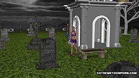 3d babe takes double penetration in graveyard