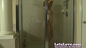 Breaking in virgin shower solo with big tits and ass on display