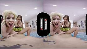 frozen xxx cosplay vr sex unfolds with a wild 3some blowjob in hardcore group action
