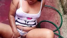 My cousin got hot and masturbated while bathing on the floor.