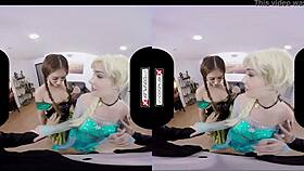 frozen xxx cosplay vr sex unfolds with a wild 3some blowjob in hardcore group action