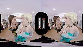 frozen xxx cosplay vr sex unfolds with a wild 3some blowjob in hardcore group action