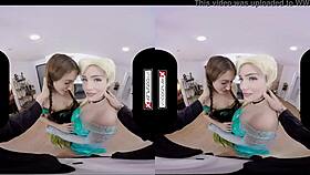 frozen xxx cosplay vr sex unfolds with a wild 3some blowjob in hardcore group action