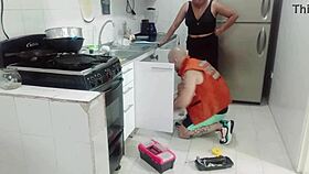 So, this plumber guy got seduced by his boss lady showing off her huge latina ass while passing by