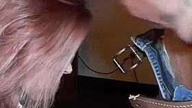 desire578 gets her face fucked hard, deepthroat blowjob, then bukkake with two cumshots on her whore face.