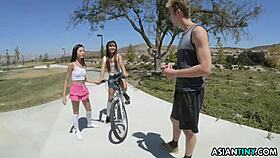 Threesome featuring tiny 18+ asian beauties.