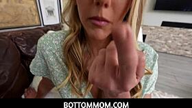 Jasmine daze, the milf stepmom, performs a blowjob on her stepson for points.
