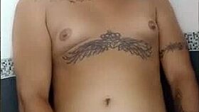 Latina trans angelique showers, pees, and cums in tattooed masturbation orgasm