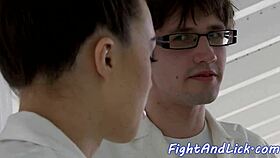 Watch these European lesbians wrestle and finger each other's pussies intensely.