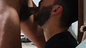 guy gives sloppy blowjob to his gay partner in the bedroom