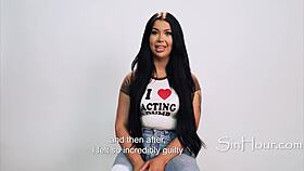 Thick pornstar Holly Day fingers herself in interview!