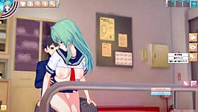 Sanae from touhou gets her big tits rubbed in hentai game