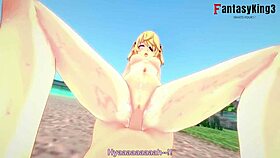 Blonde Fischl rides cowgirl, getting her vagina and ass fucked in costume POV hentai scene